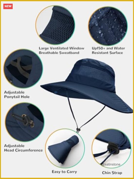 UPF 50+ Waterproof Fishing Safari Sun Hat with Ponytail Hole